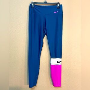 Nike Dri-FIT Leggings Light Blue with Pink & White Stripe - Size [M] - Like New